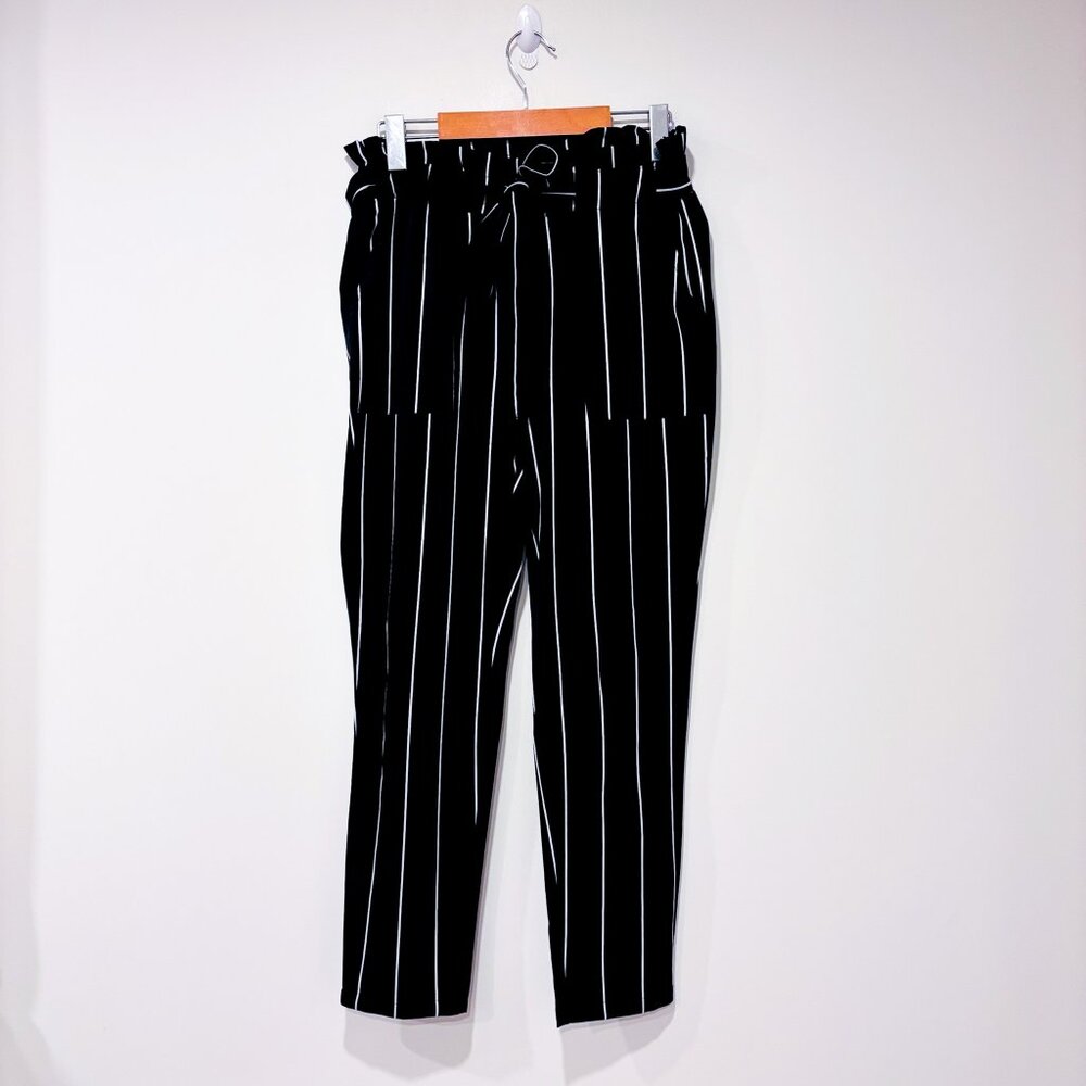 STREETWEAR SOCIETY Black White Striped Tie-Front Pants | Small *